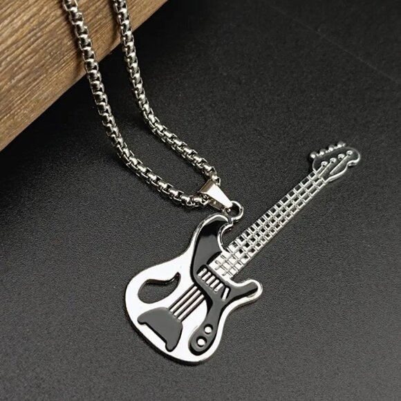 Electric Guitar Pendant and Necklace in Red and Black #1254 - Picture 6 of 9